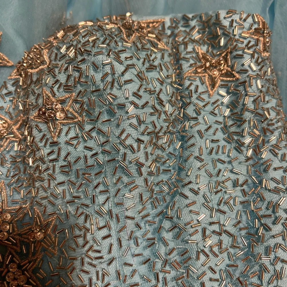 Sherri Hill Ice Blue Strapless Prom Dress with Beaded Star Design Size 4 - Picture 5 of 8